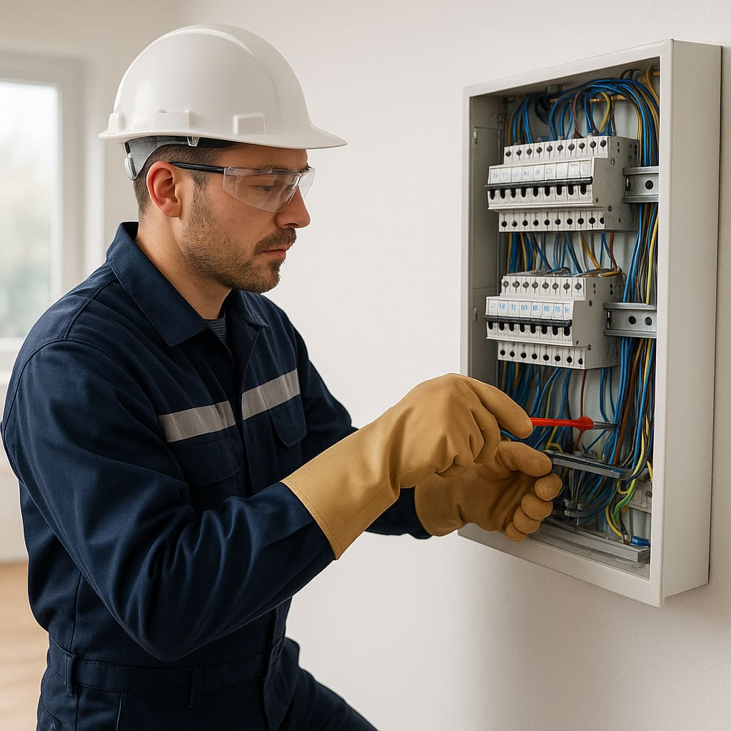 Elektriker am Verteiler